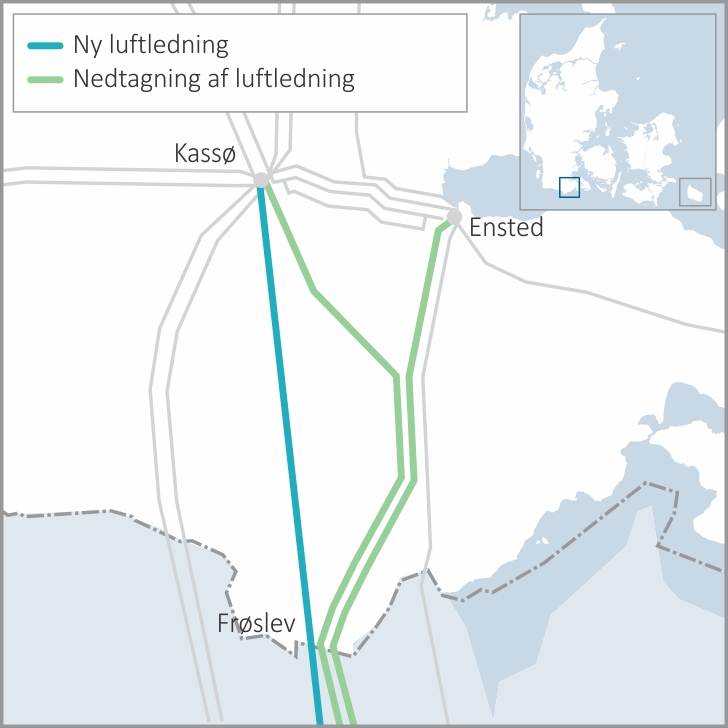 Kort over projekt Kassø-Frøslev