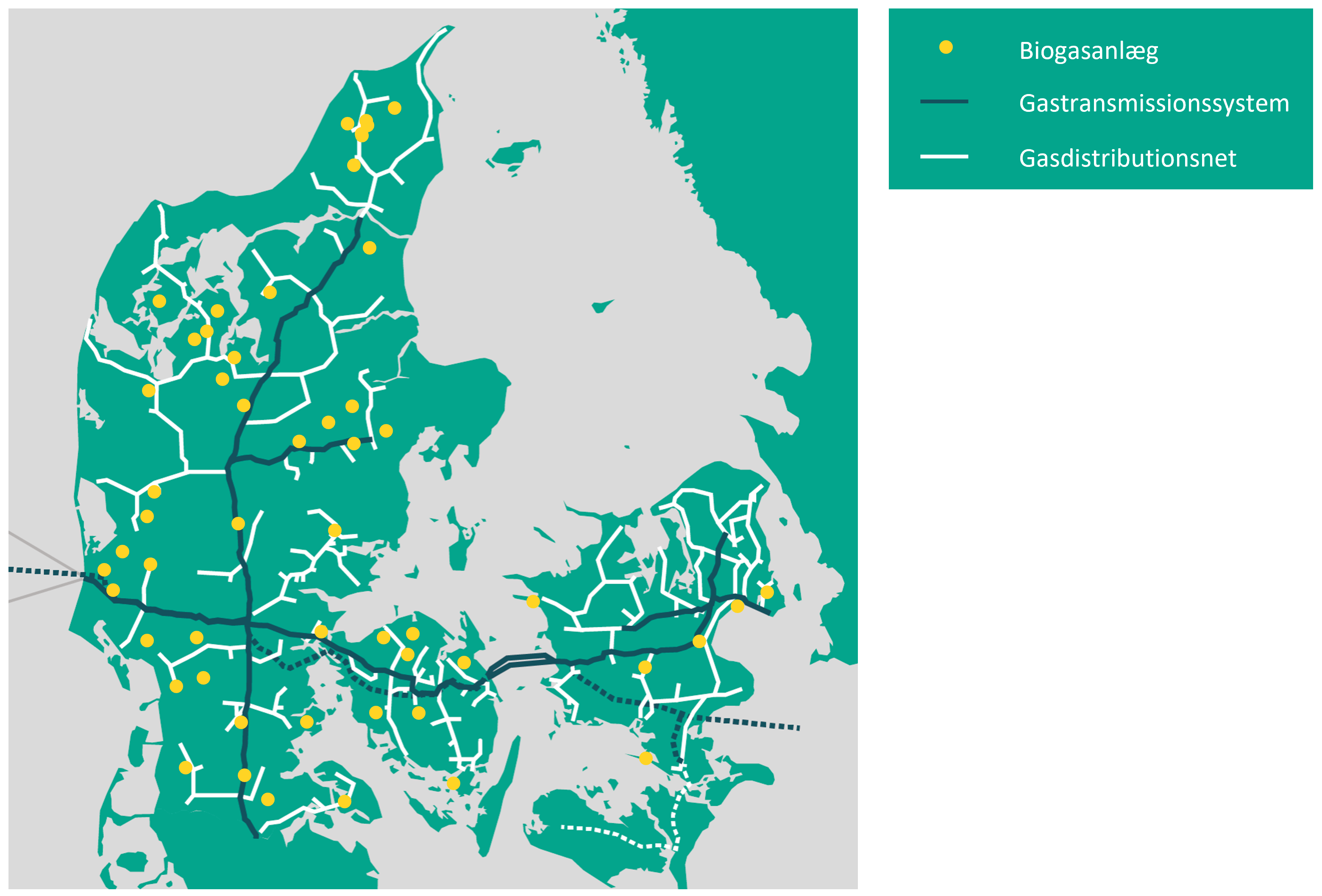 Danmarkskort med biogasanlæg